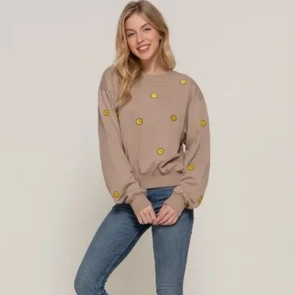 Cropped Happy Face Sweatshirt - Picture 1 of 5